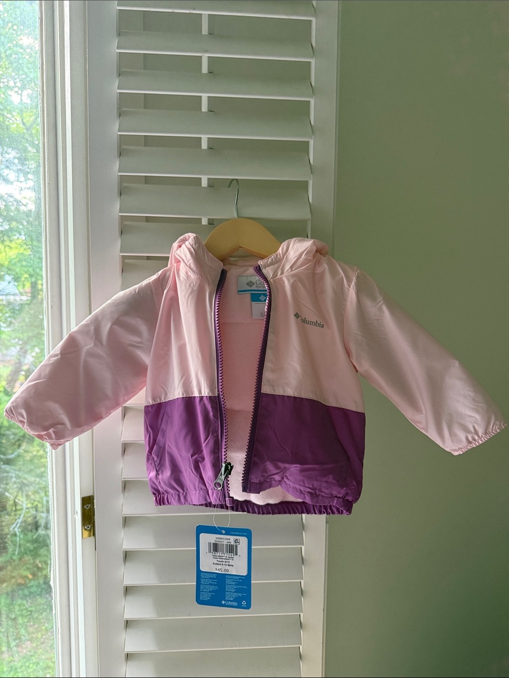 Columbia Pink and Purple Colorblock Hooded Windbreaker